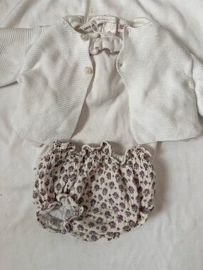 Mango Cream Floral Bloomers with White Knit Cardigan Set and Body.